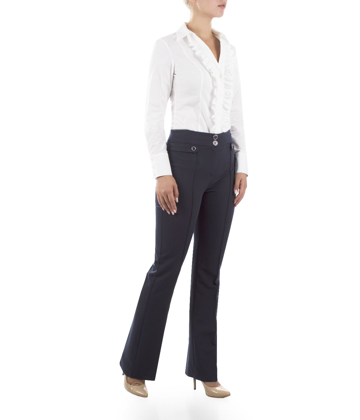 Cigarette high-waisted trousers with crease and decorative buttoning  2